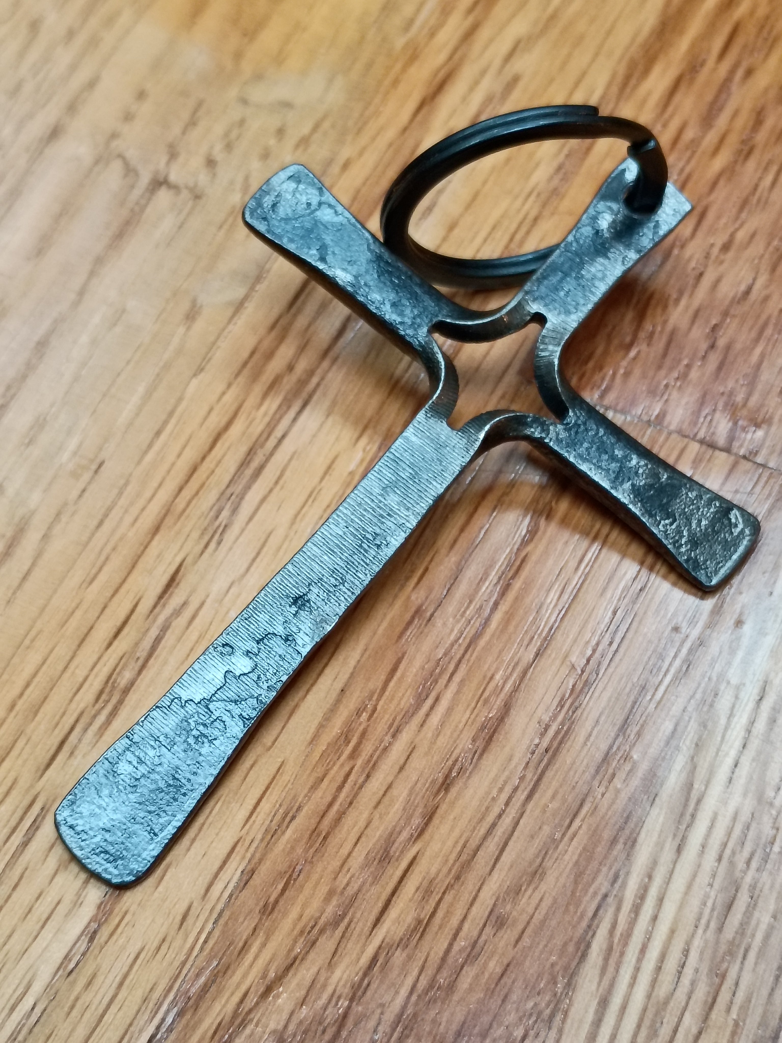 Hand forged cross keychain