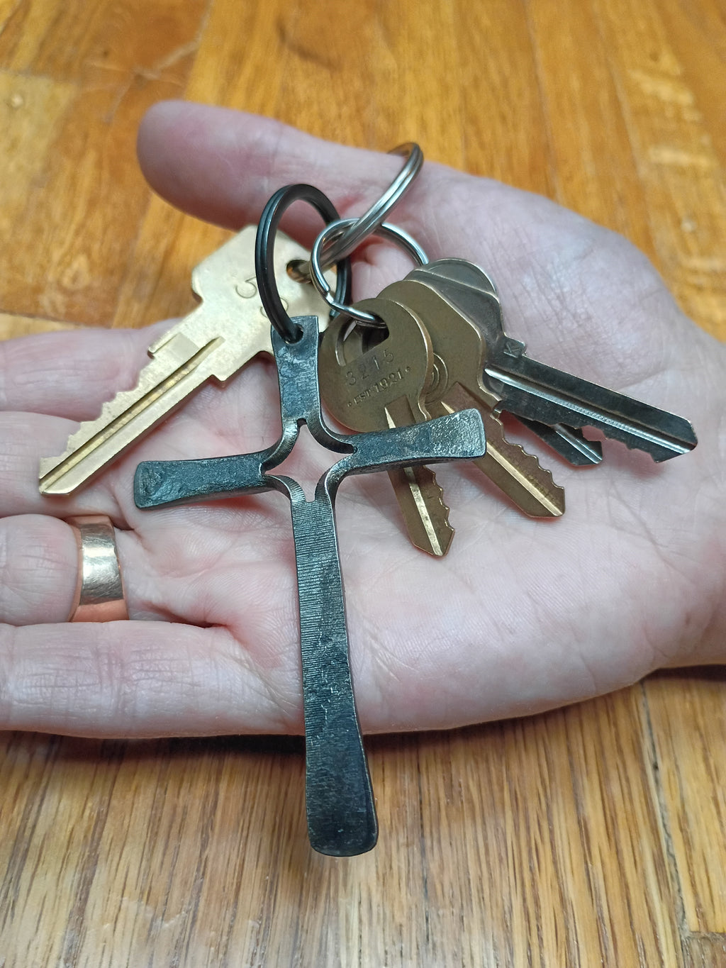 Hand forged cross keychain