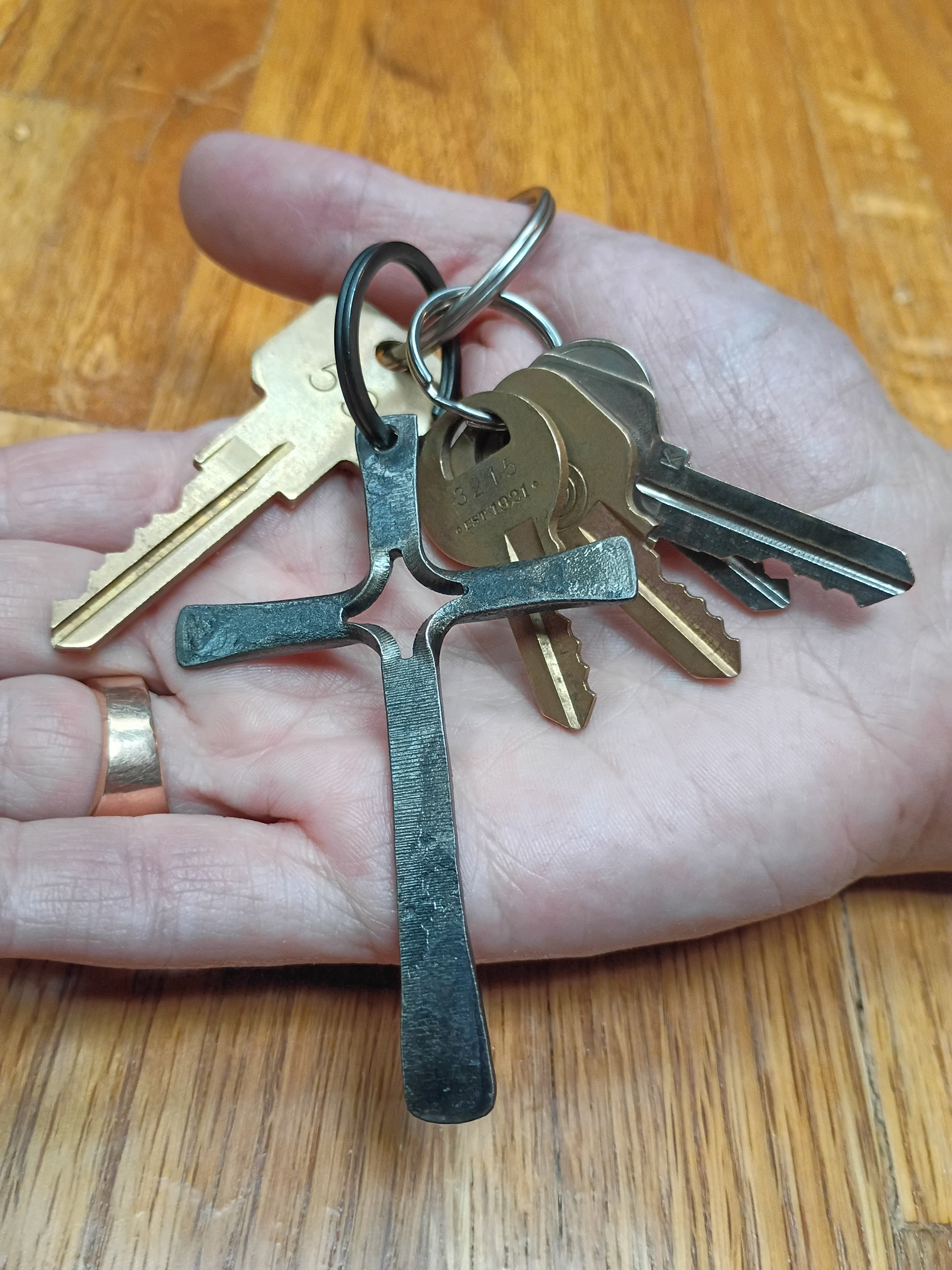 Hand forged cross keychain