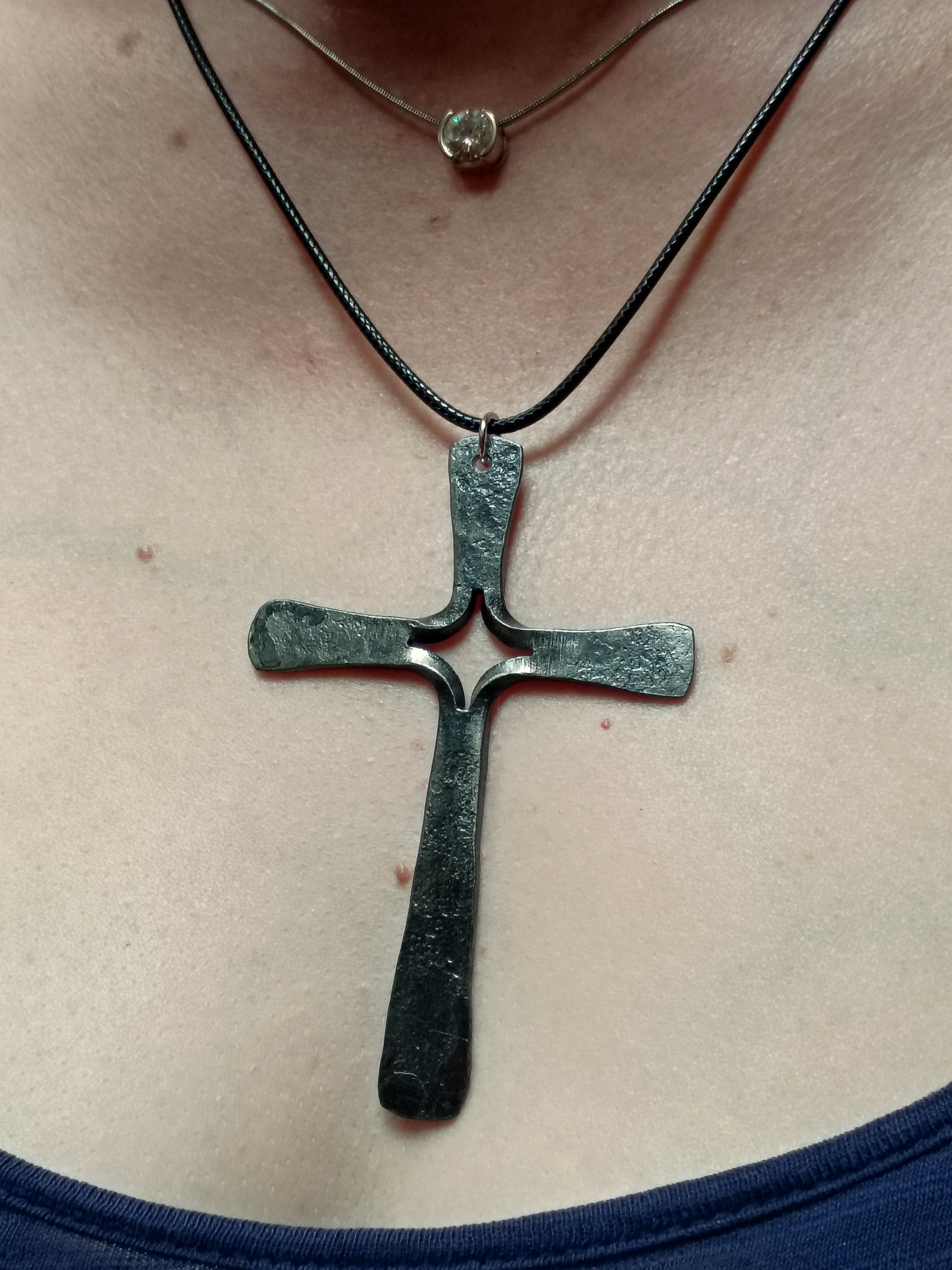 Forged cross pendant necklace