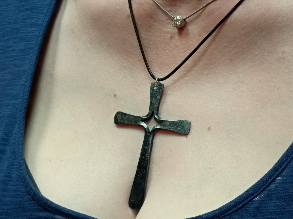 Forged cross pendant necklace