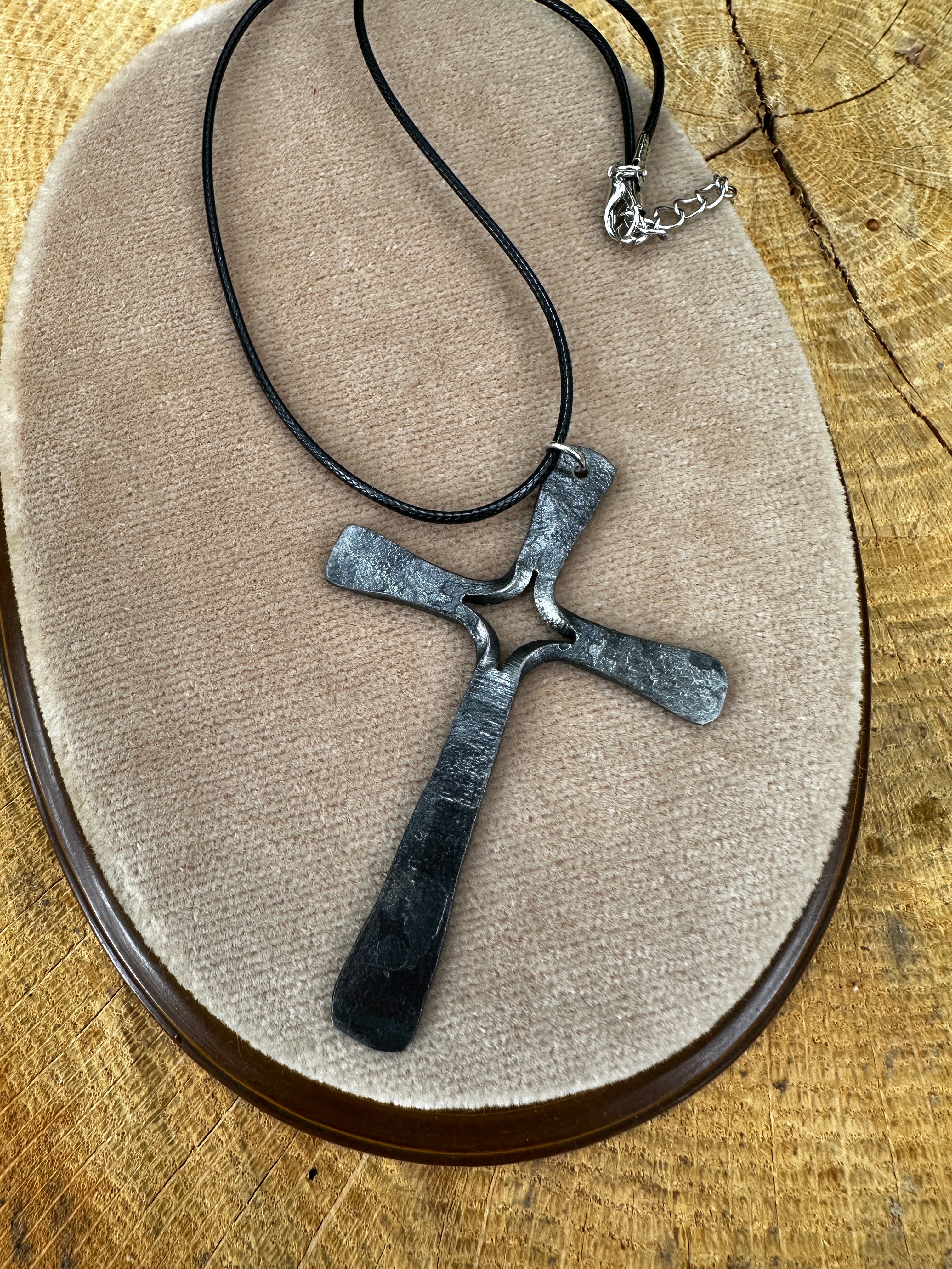 Forged cross pendant necklace