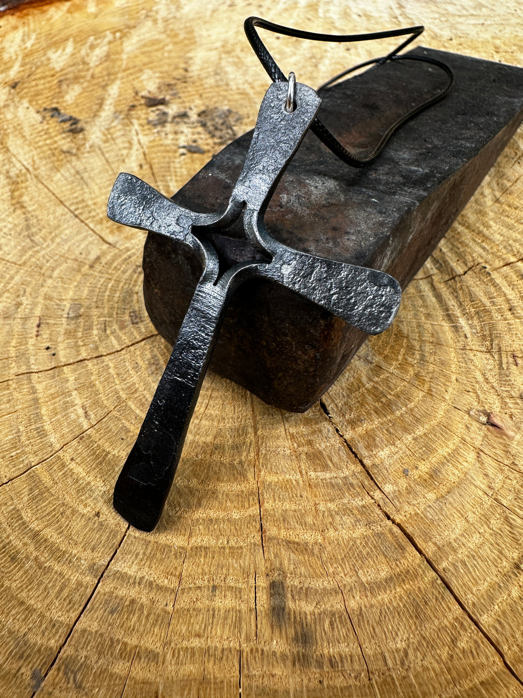 Forged cross pendant necklace