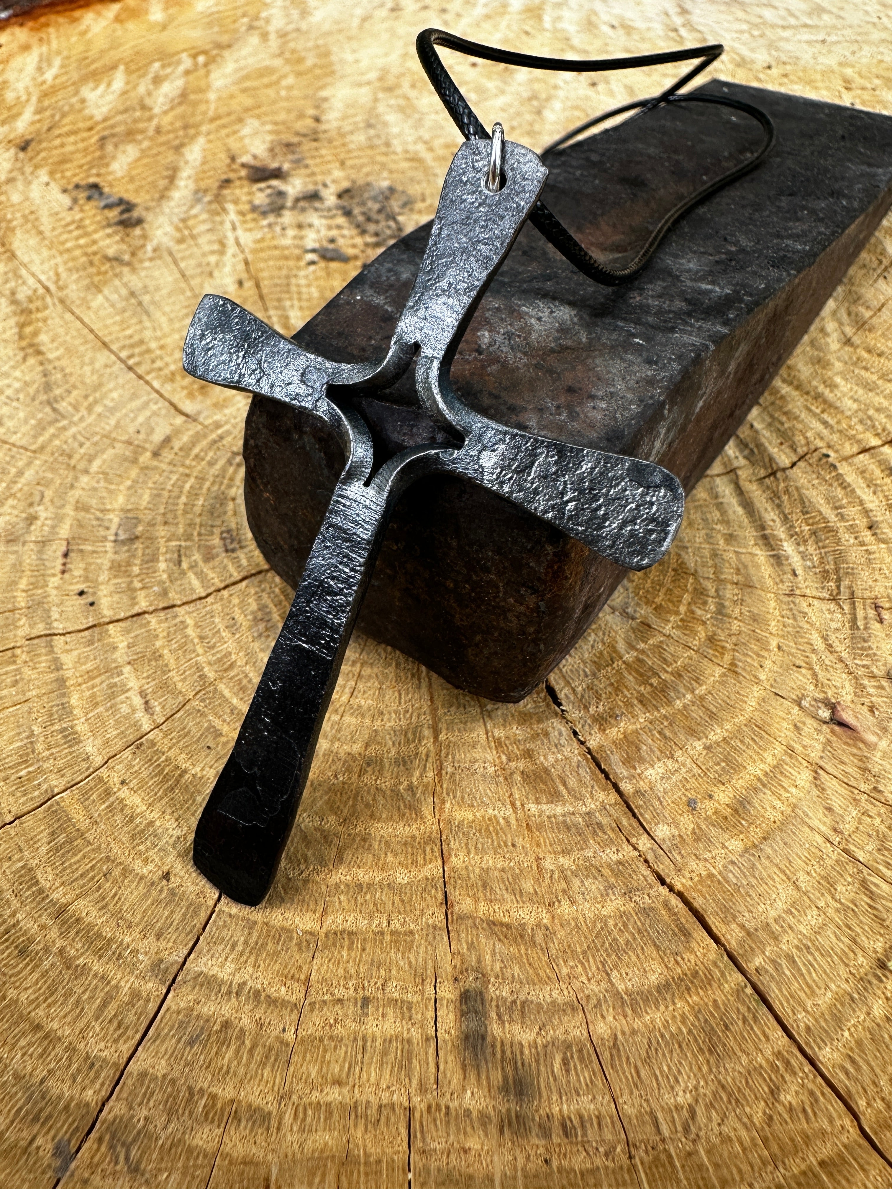 Forged cross pendant necklace