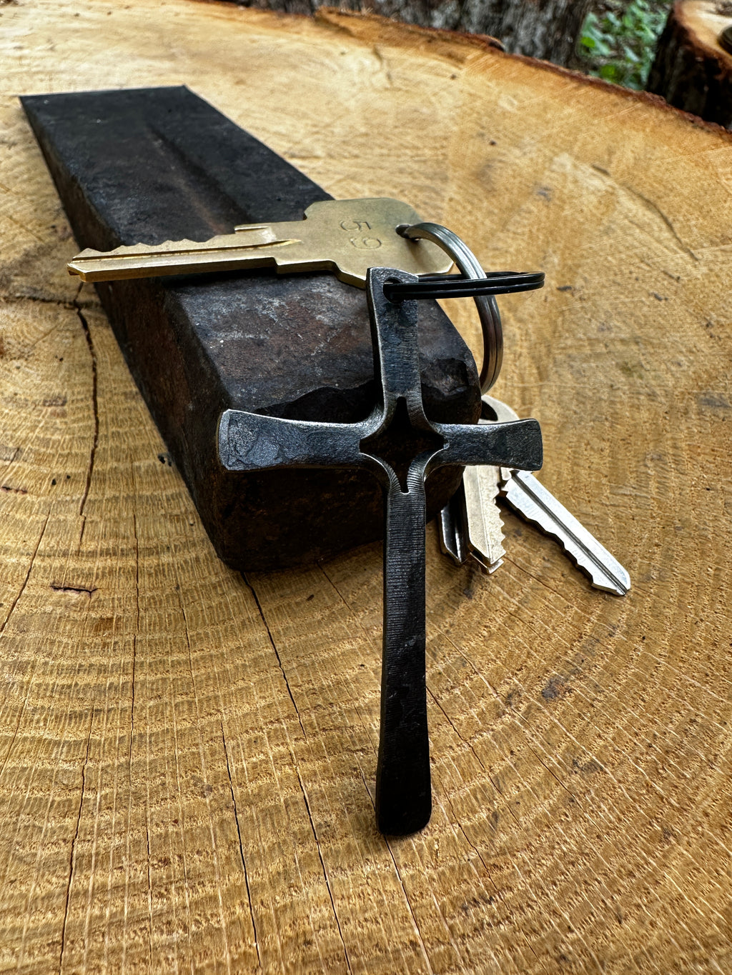 Hand forged cross keychain