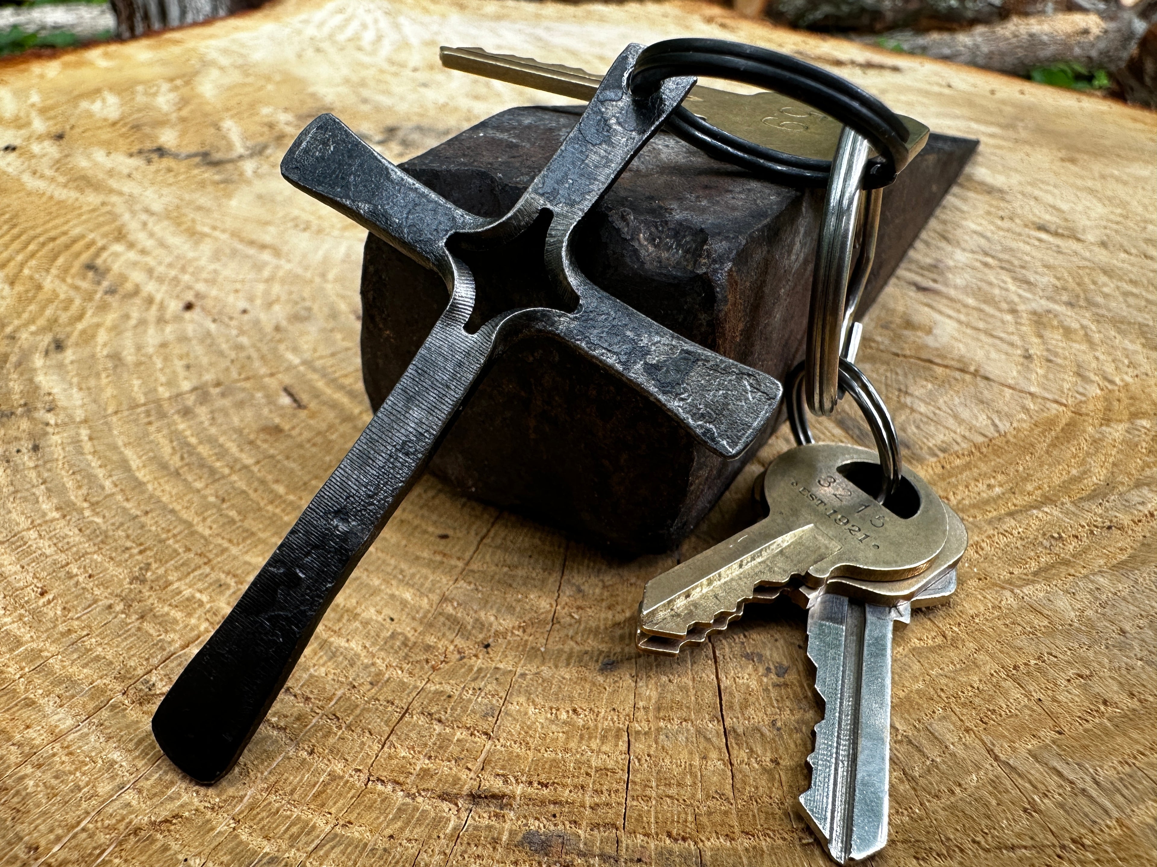 Hand forged cross keychain