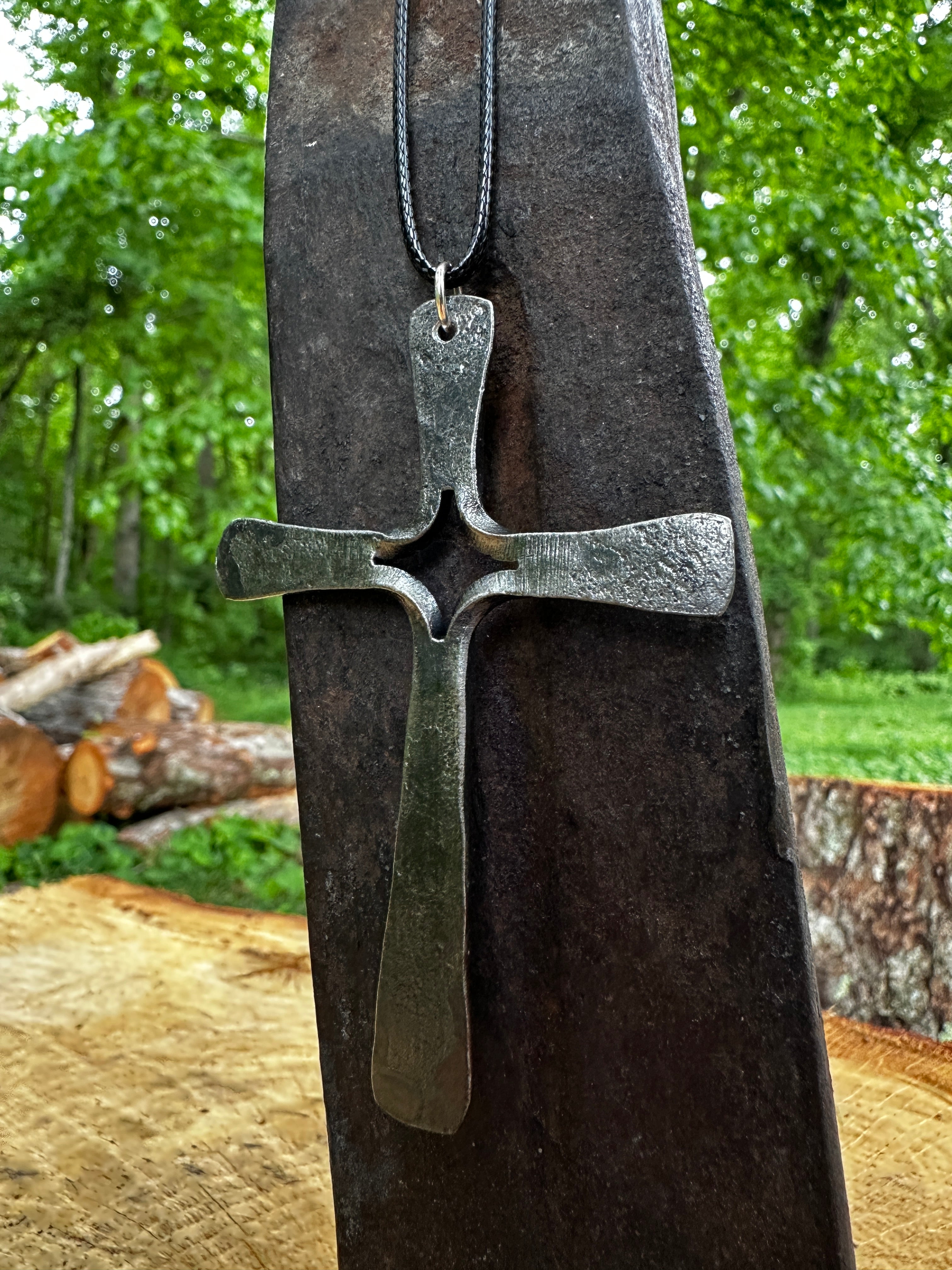 Forged cross pendant necklace