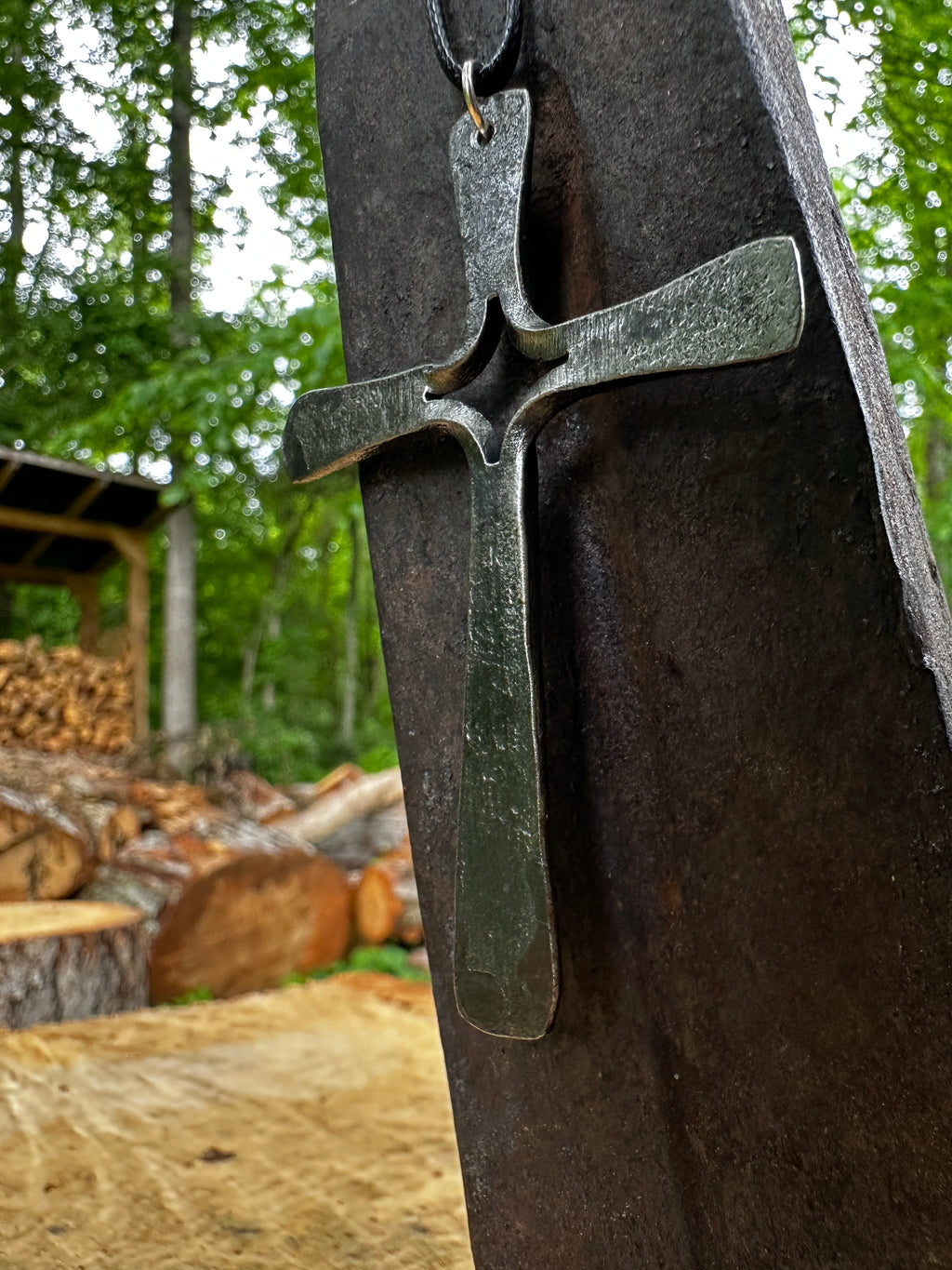 Forged cross pendant necklace