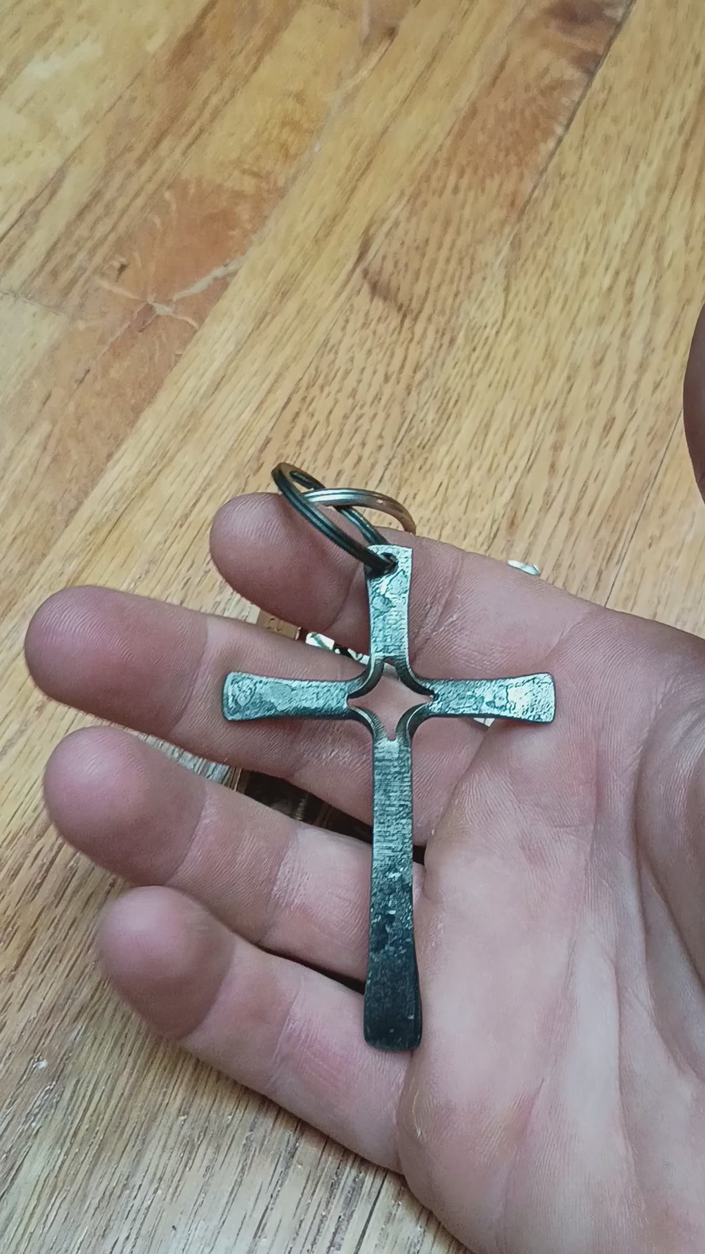 Hand forged cross keychain